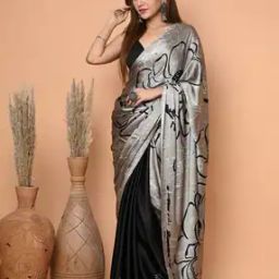 Women Printed Satin Silk Saree With Blouse Piece             -image-18