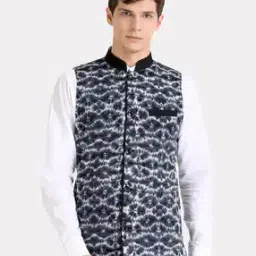 Printed Nehru Jacket with Welt Pockets-image-71