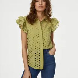 Pure Cotton Broderie Frill Detail Shirt-image-2