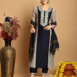 Embellished & Embroidery Straight Kurta Set-image-1