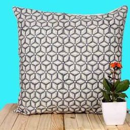 Grey & White Geometric Cotton Square Cushion Covers-21