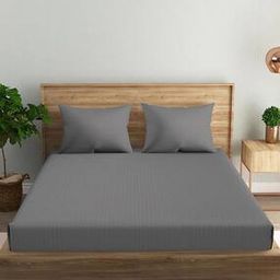 Cotton Satin Striped Plain Color King Size Bedsheet-image-9