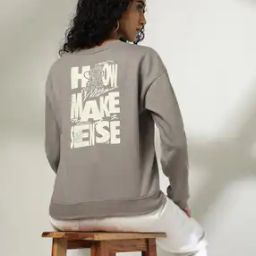 Women Typographic Print Crop Fit Round-Neck Sweatshirt-image-25