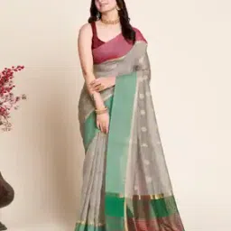 Zari Woven Saree with Contrast Border-image-6