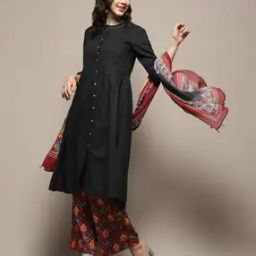Women A-Line Kurta with Palazzos & Ikat Print Dupatta-picture-5