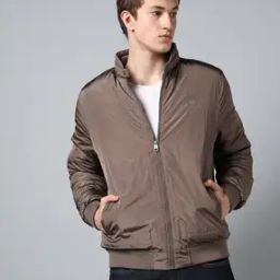 Men Regular Fit Zip-Front Bomber Jacket with Slip Pockets-picture-1