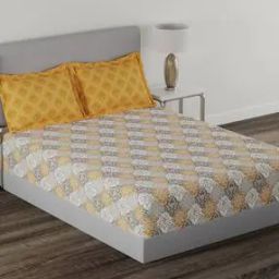 144 TC Floral Print Queen-Size Bedsheet with Pillow Covers-49