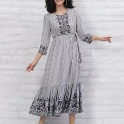 Women Chevron Print Flared Kurta-image-43