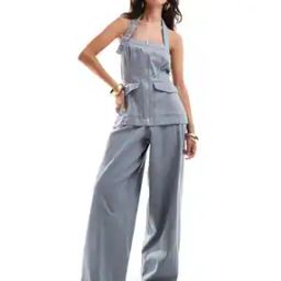 Halter Utility Twill Jumpsuit with Flap Pockets-37