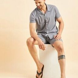 Men Micro Print Shirt & Shorts Set-image-70