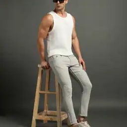 Men Henry Lightly Washed Slim Fit Cropped Jeans-image-11