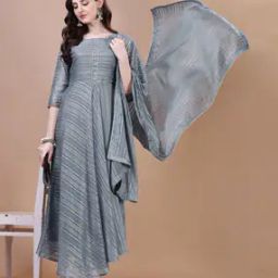 Women Striped Anarkali Kurta with Dupatta-image-22