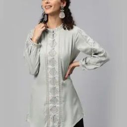 Women Embroidered A-Line Kurti-image-2