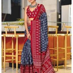 Women Printed Saree with Contrast Border-image-4