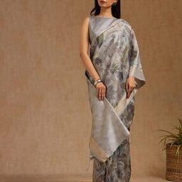 Women Leaf Print Tussar Saree with Tassels-image-28