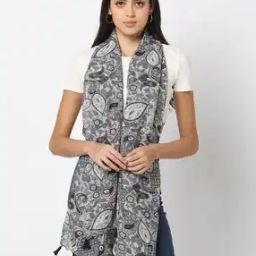 Women Paisley Print Stole with Tassels-33