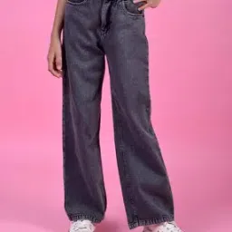 Girls Mid Washed Wide Jeans-image-95