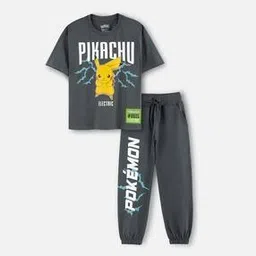 Boys Pikachu Print T-Shirt & Joggers Set-image-1
