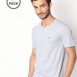 Pack of 3 Heathered Cotton V-neck T-shirt-image-3
