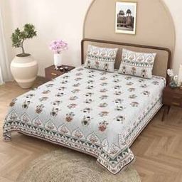 144 TC Floral Print King-Size Bedsheet with Pillow Covers-image-73