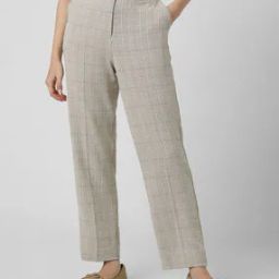 Flat Front Checks Straight Fit Trousers with Fixed Waist-image-0