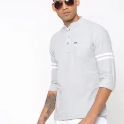 Slim Fit Shirt Kurta with Mandarin Collar-image-67