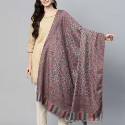 Women Floral Woven Shawl with Fringed Detail-image-52
