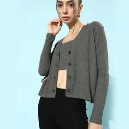 Women V-Neck Cardigan Set-45