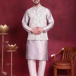 Men Floral Woven Nehru Jacket with Mandarin Collar-picture-19