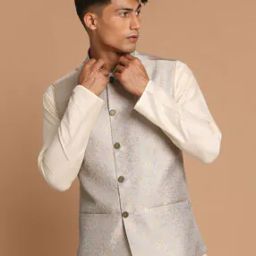 Men Floral Woven Slim Fit Nehru Jacket-image-66