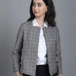 Women Checked Front-Open Jacket-picture-1