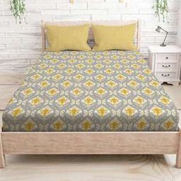 Cotton Grey Geometric Double Queen Bedsheet-19