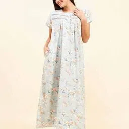 Women Floral Print Nightie with Insert Pocket-image-4