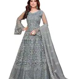 Embroidery Semi-stitched Anarkali Dress Material-image-94