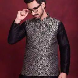 Men Woven Nehru Jacket with Mandarin Collar-17