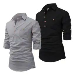 Pack of 2 Men Slim Fit Short Kurtas-image-52