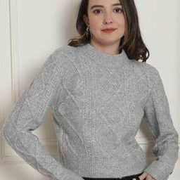 Women Round-Neck Pullover with Ribbed Hem-image-98