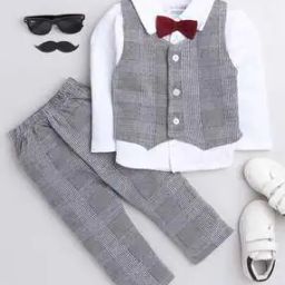 Boys Checked Suit Set with Bow Accent-picture-7