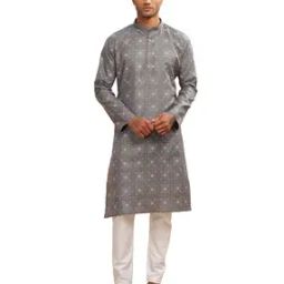 Men Floral Print Regular Fit Long Kurta-image-10