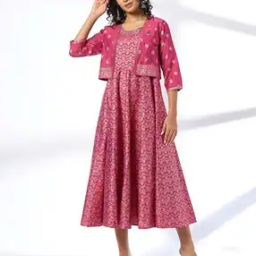 Women Floral Woven A-Line Dress with Jacket-image-44