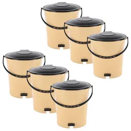 Kuber Industries 6-Pcs Cream Colored & Black Pedal Dustbin - 7Ltrs-19