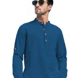 Men Mandarin-Collar Slim Fit Short Kurta-image-85