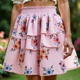 Shein Cute Floral Pattern Waist Line Tiered Mini Above The Knee Skirt-image-82