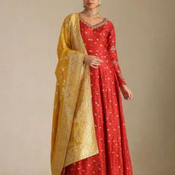 Women Embroidered Gown Dress with Dupatta-image-22