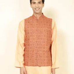 fabindia Men Floral Print Regular Fit Nehru Jacket-picture-47