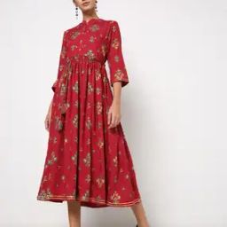 Printed Fit & Flare Dress with Waist Tie-Up-image-94
