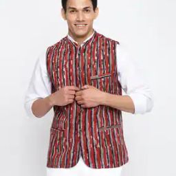 Striped Slim Fit Nehru Jacket-47
