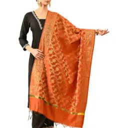 Women Floral Zari Woven Banarasi Dupatta with Tassels-picture-36
