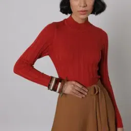 Women Ribbed High-Neck Pullover-image-82