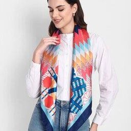 Women Geometric Print Scarf with Stitch Detail-image-80